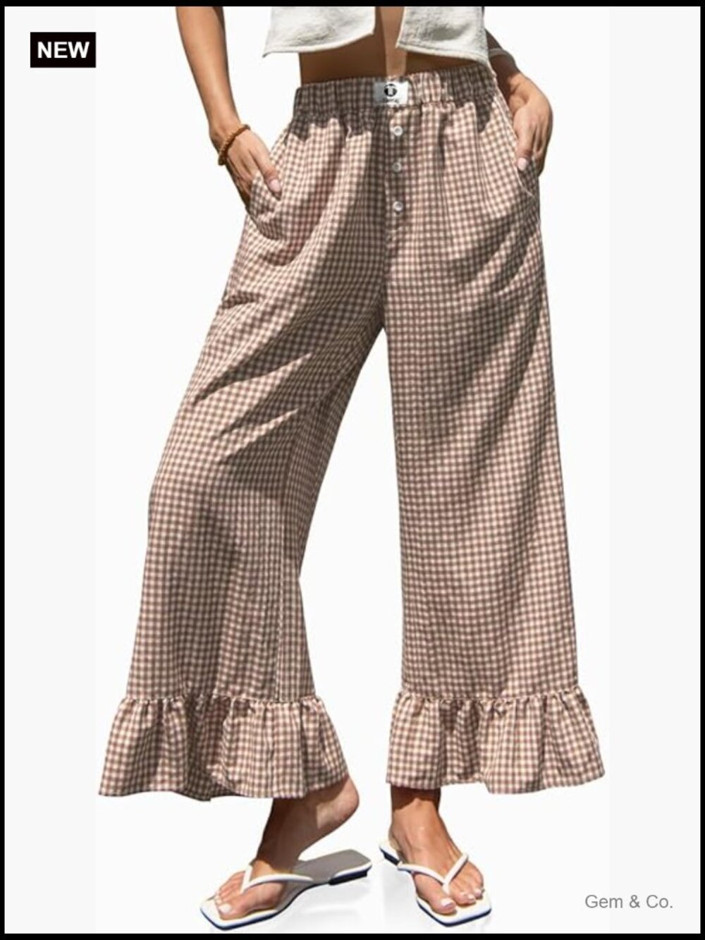 Wide Leg Palazzo Pants with Pockets Drawstring Ruffle Hem